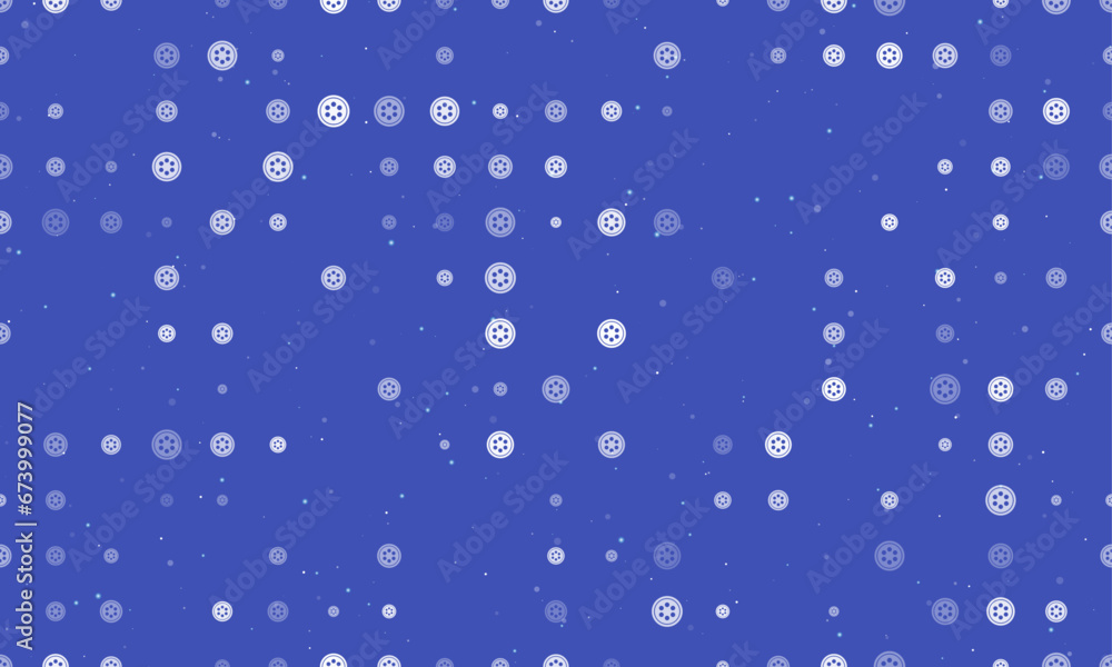 Seamless background pattern of evenly spaced white optic cable symbols of different sizes and opacity. Vector illustration on indigo background with stars