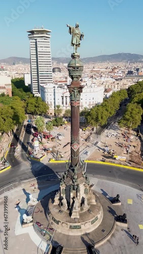 drone video Christopher Columbus Monument, Monument a Colom Barcelona Spain Europe photo