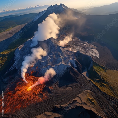 volcano with clouds