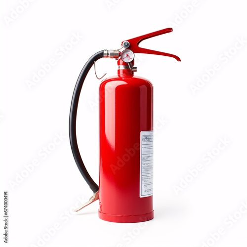 Isolated fiery safety notion featuring a scarlet fire extinguisher on a pristine background. © ckybe