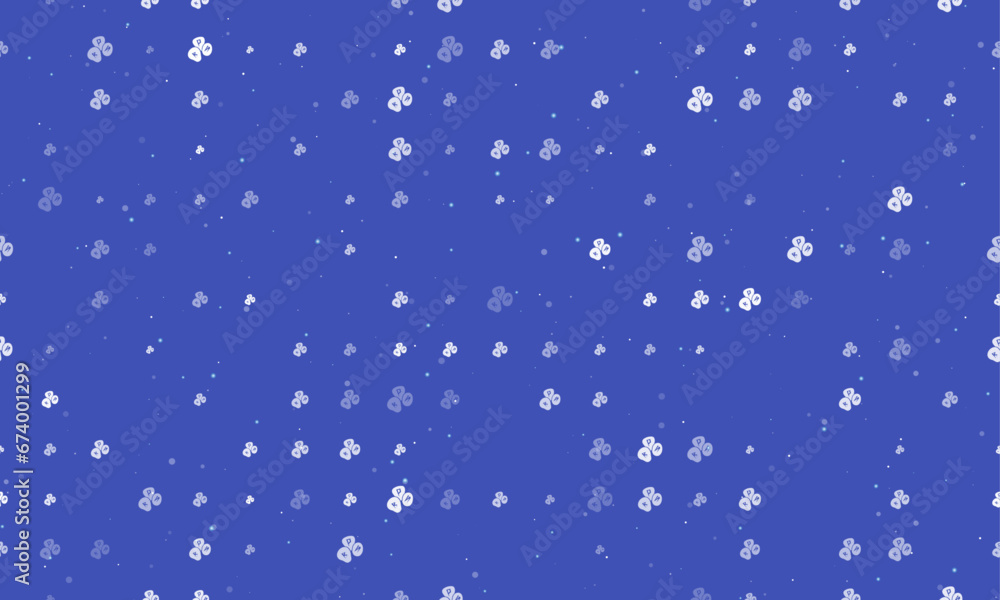 Seamless background pattern of evenly spaced white divination stones symbols of different sizes and opacity. Vector illustration on indigo background with stars Seamless background pattern of evenly spaced white divination stones symbols of different sizes and opacity. Vector illustration on indigo background with stars