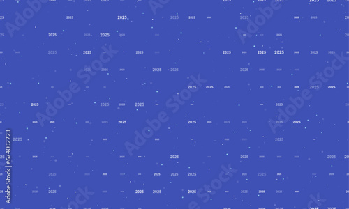 Seamless background pattern of evenly spaced white 2025 year symbols of different sizes and opacity. Vector illustration on indigo background with stars