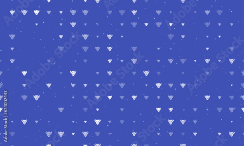 Seamless background pattern of evenly spaced white buffalo head symbols of different sizes and opacity. Vector illustration on indigo background with stars