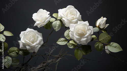 a white rose bush with a few blooms