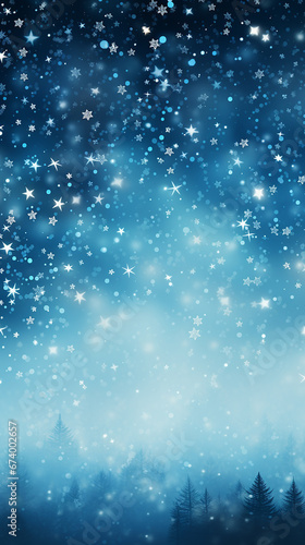 Flocos de neve e estrelas descendo no fundo