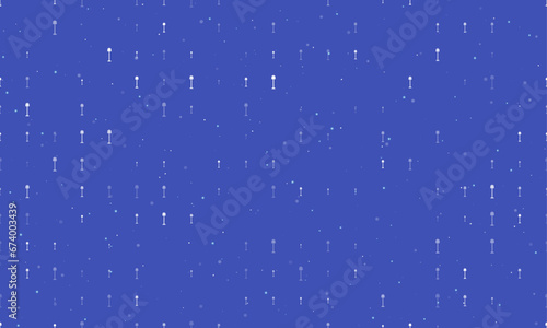 Seamless background pattern of evenly spaced white floor lamp symbols of different sizes and opacity. Vector illustration on indigo background with stars