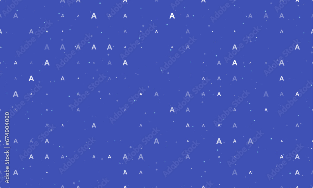 Seamless background pattern of evenly spaced white capital letter A symbols of different sizes and opacity. Vector illustration on indigo background with stars Seamless background pattern of evenly spaced white capital letter A symbols of different sizes and opacity. Vector illustration on indigo background with stars