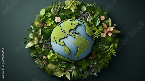 Vista superior de plantas e quadro de globo mundial