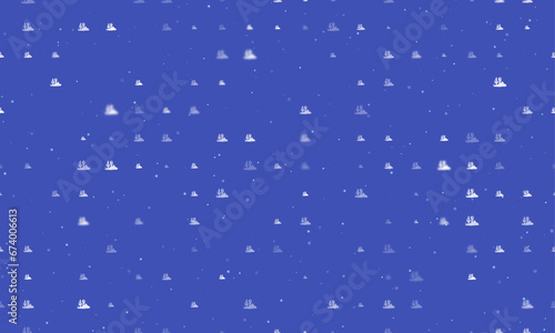 Seamless background pattern of evenly spaced white wild cactus symbols of different sizes and opacity. Vector illustration on indigo background with stars