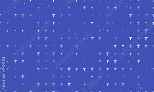 Seamless background pattern of evenly spaced white electric screwdriver symbols of different sizes and opacity. Vector illustration on indigo background with stars