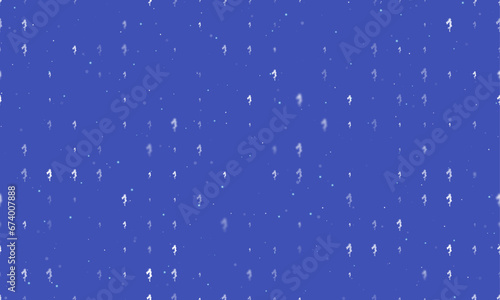 Seamless background pattern of evenly spaced white enchantress symbols of different sizes and opacity. Vector illustration on indigo background with stars
