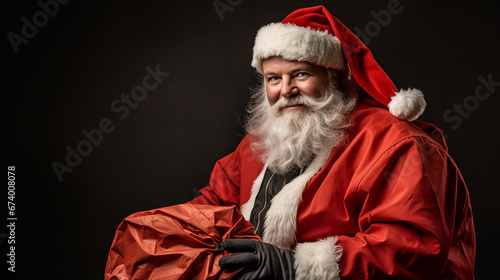 Santa claus with a bag of gifts with copy space