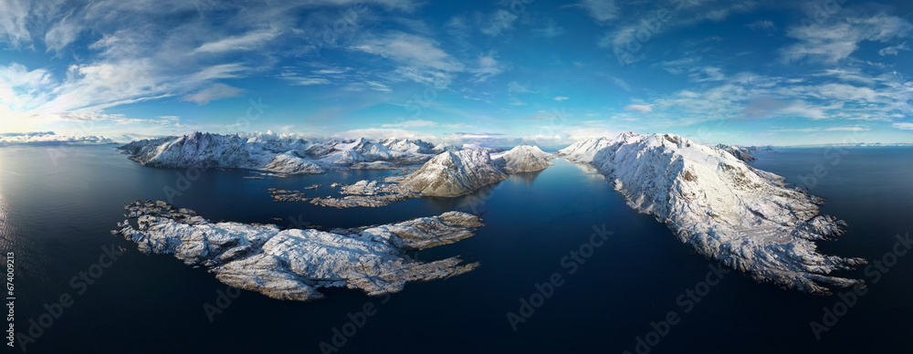Lofoten Bergpanorama Norwegen - obrazy, fototapety, plakaty 