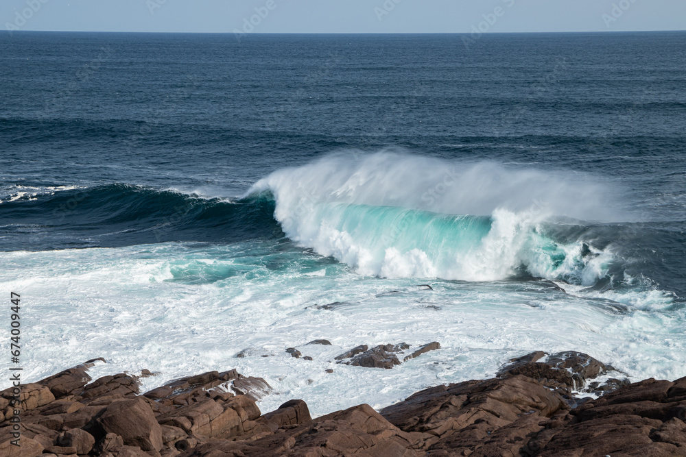 Fototapeta premium St. John's, Newfoundland, Canada 27.09.2023 Big wave View to Cape bay from Cape Spear