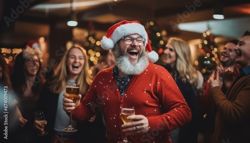 Photo of a Festive Man Enjoying a Cold Christmas Brew