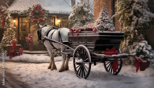 Photo of a Majestic Carriage Ride Through a Snowy Winter Wonderland