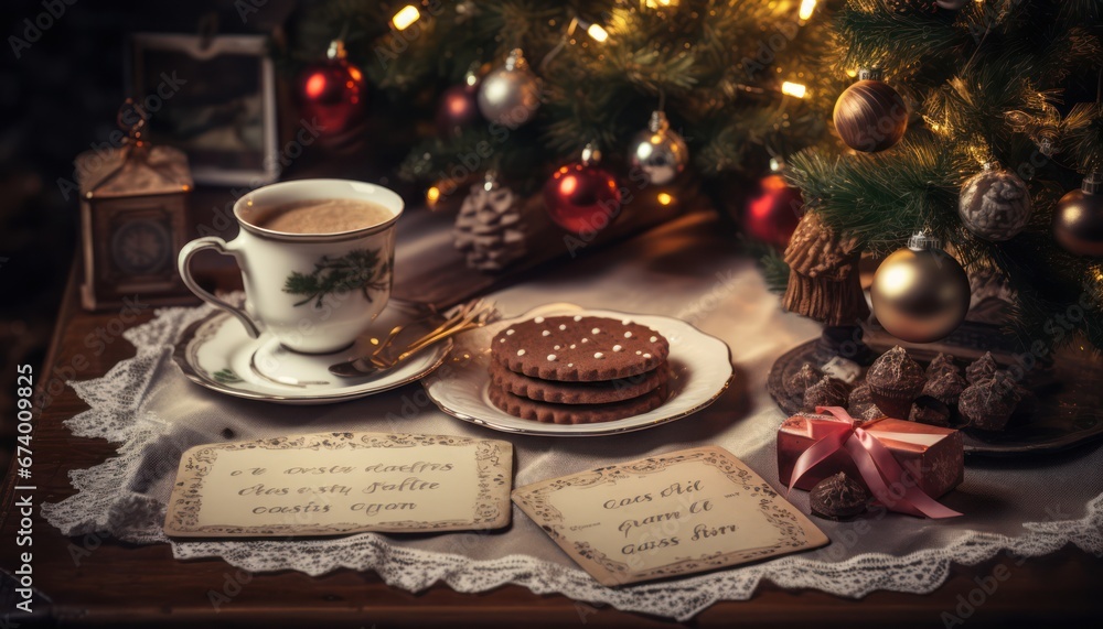 Photo of a Tempting Treat: Cookies and Coffee on a Tabletop