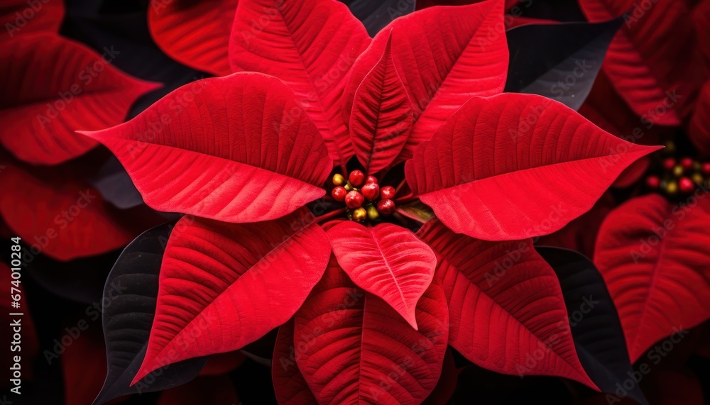 Obraz premium Photo of a Vibrant Close-Up of a Red Poinsettia Plant