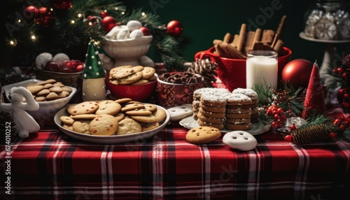 Photo of a Festive Spread of Cookies Surrounding a Glowing Christmas Tree