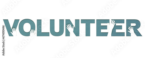 International Volunteer Day greeting banner. IVD awareness concept. National Volunteer Month. Hands of support and text on white.