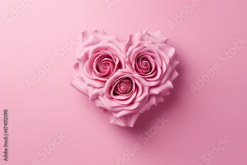 Three pink roses  bouquet of flowers in the shape of heart isolated on clean empty background. Greeting card for holiday valentine s day