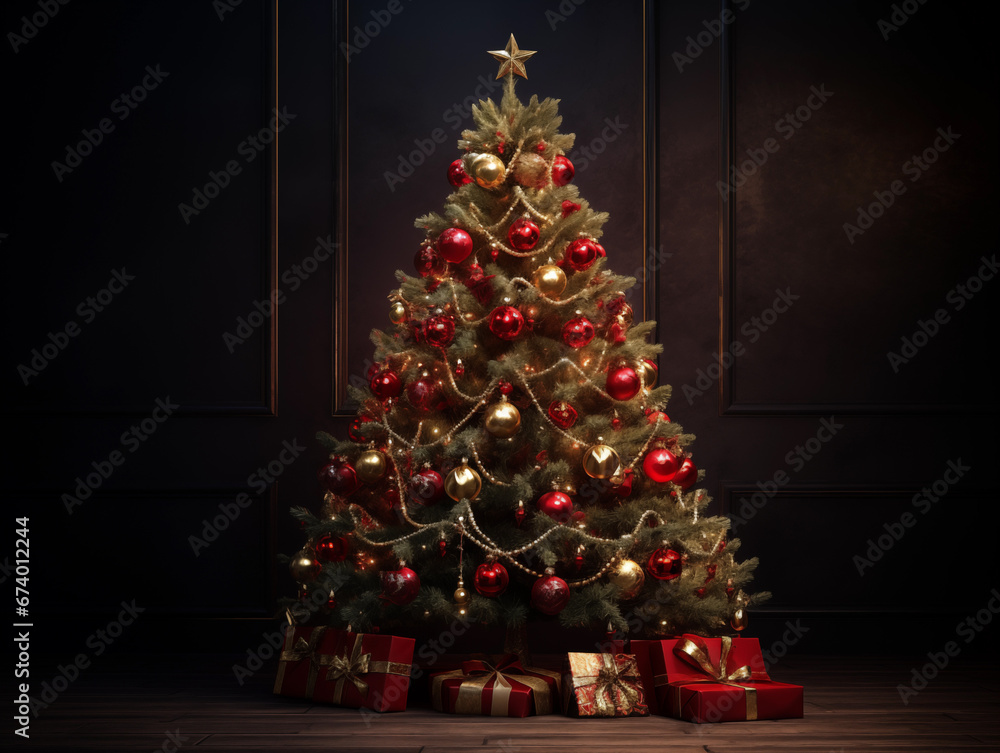 Beautifully decorated Christmas tree with bright