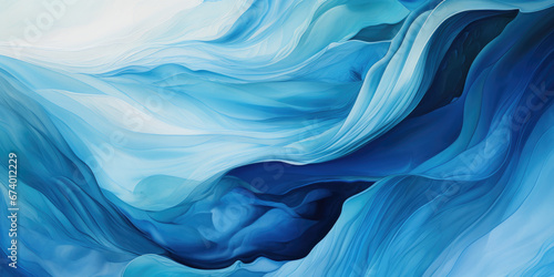 Abstract painting, Turquoise blue wave shapes, artistic texture.