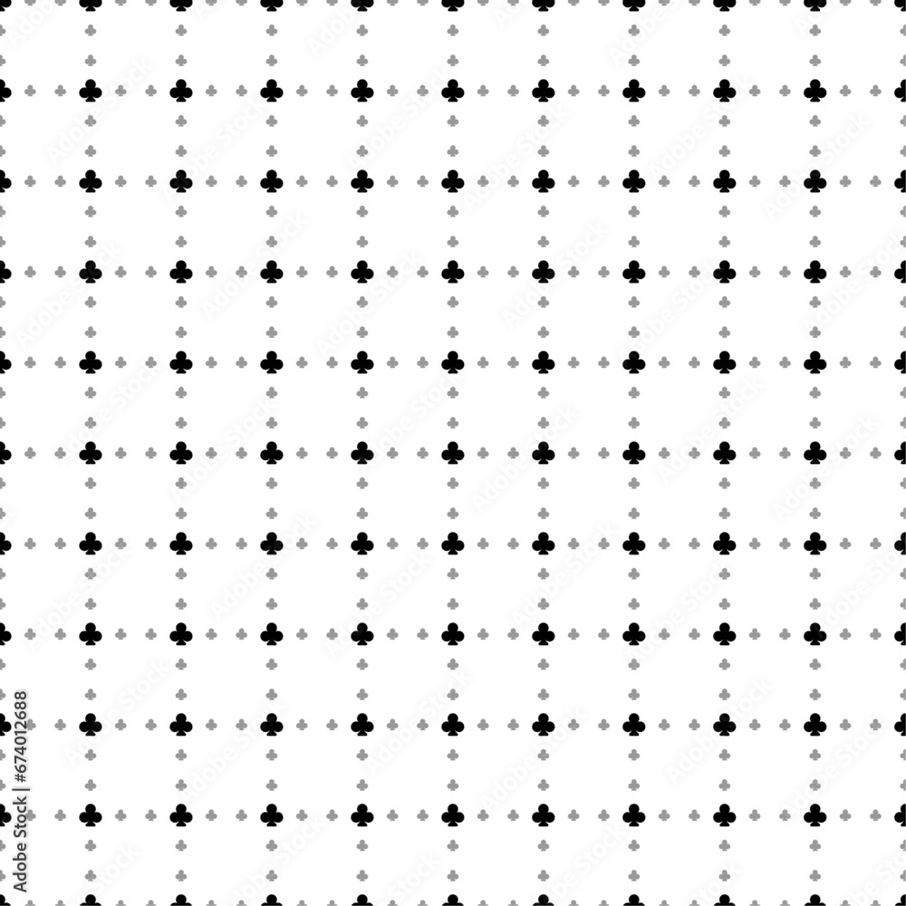 Square seamless background pattern from geometric shapes are different sizes and opacity. The pattern is evenly filled with small black clubs. Vector illustration on white background