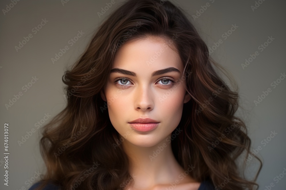 Fototapeta premium Beautiful young brunette woman studio portrait. AI generative