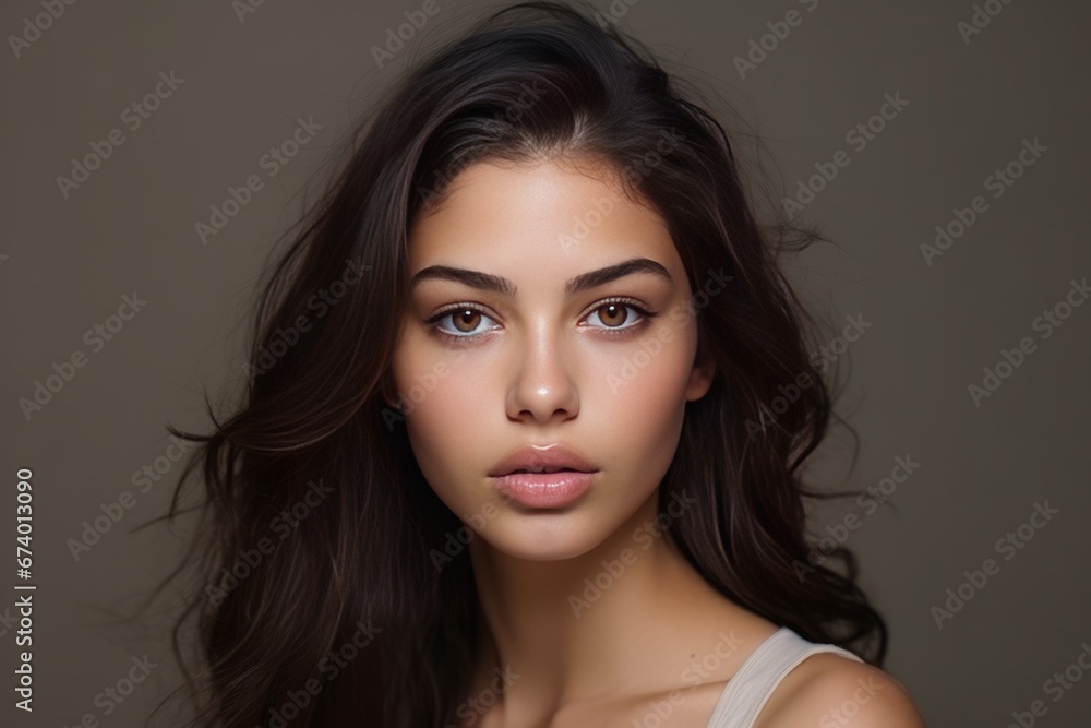 Beautiful young brunette woman studio portrait. AI generative
