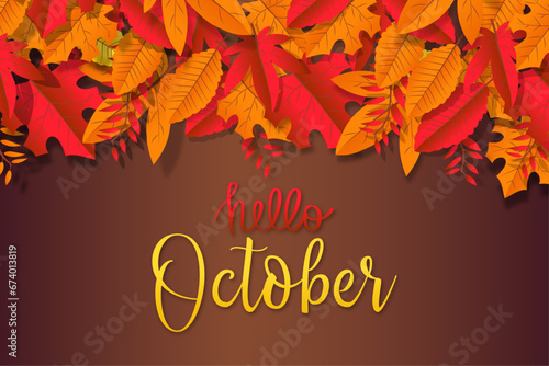Calendar, october brown month banner. Vector illustrator banner	