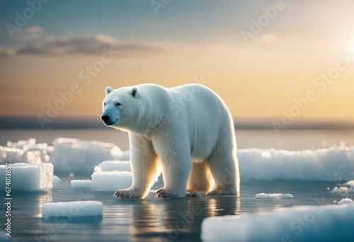 Ice bear on small piece of ice ocean lonely Global warming concept