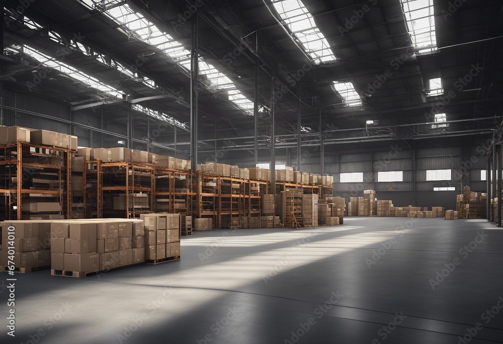 Realistic render of large logistic business transport warehouse dock station Factory and transport 
