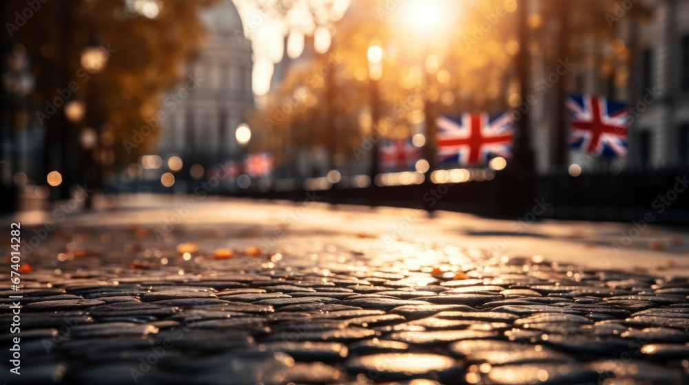 British Flag Banners Lined On Streets , Bright Background, Background Hd