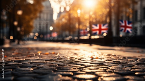 British Flag Banners Lined On Streets , Bright Background, Background Hd