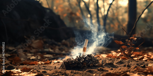 Brennende Zigarette Waldbrand KI photo