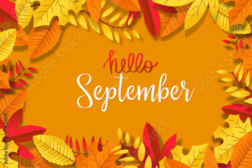 Calendar, september yellow month banner. Vector illustrator card 