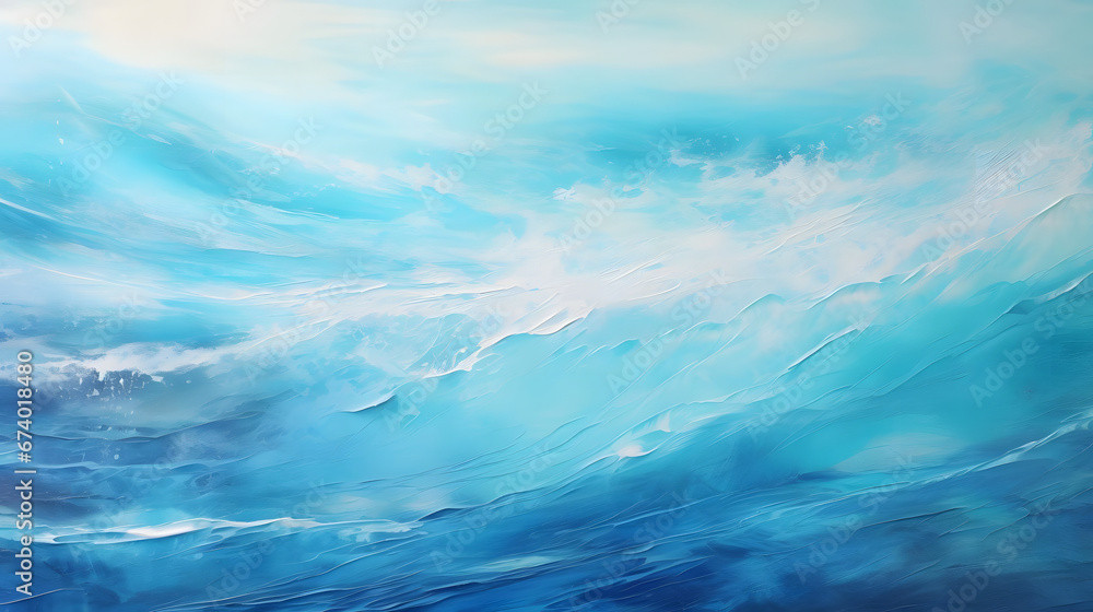 Oceanic Serenade in Blue, Light Blue, Ocean, abstract landscape art, drawing, generative ai