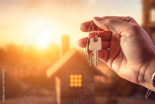Hand holding house keys photo