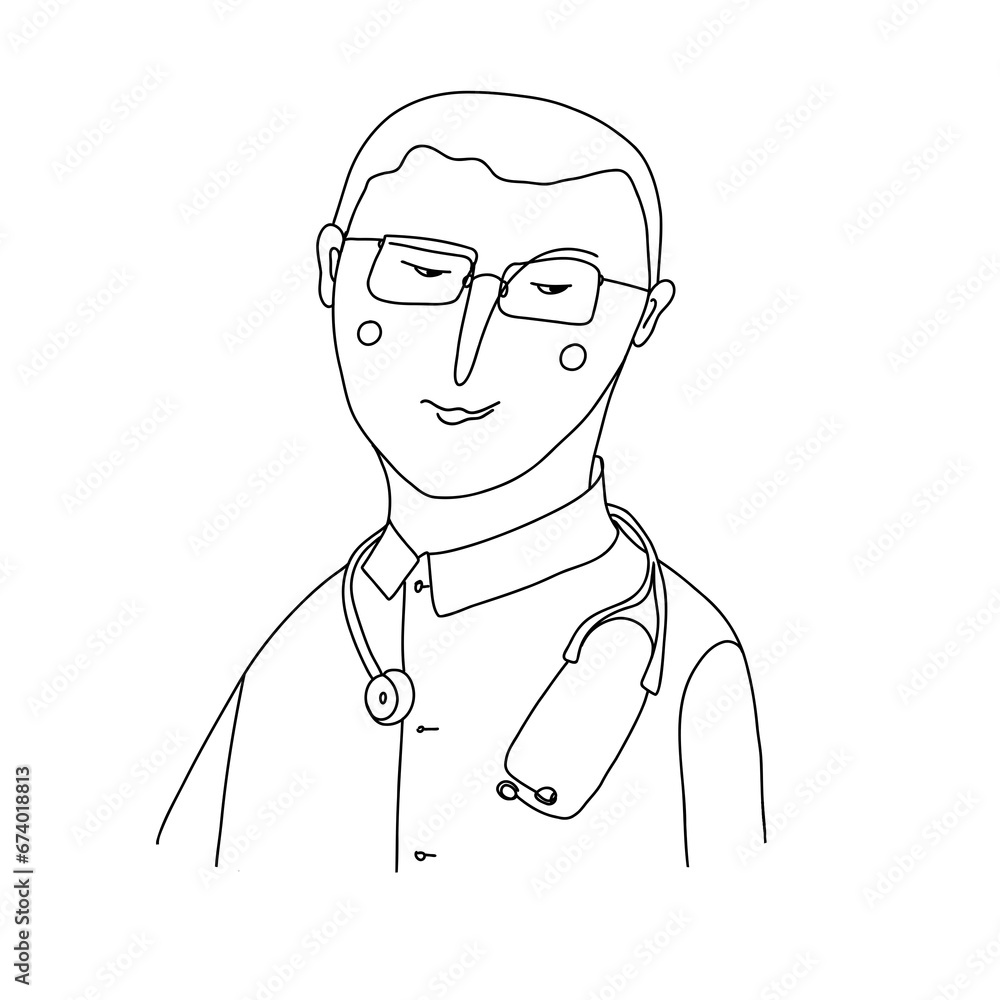 A smiling doctor in glasses with a stethoscope in a medical uniform. A smiling doctor in glasses with a stethoscope in a medical uniform.
