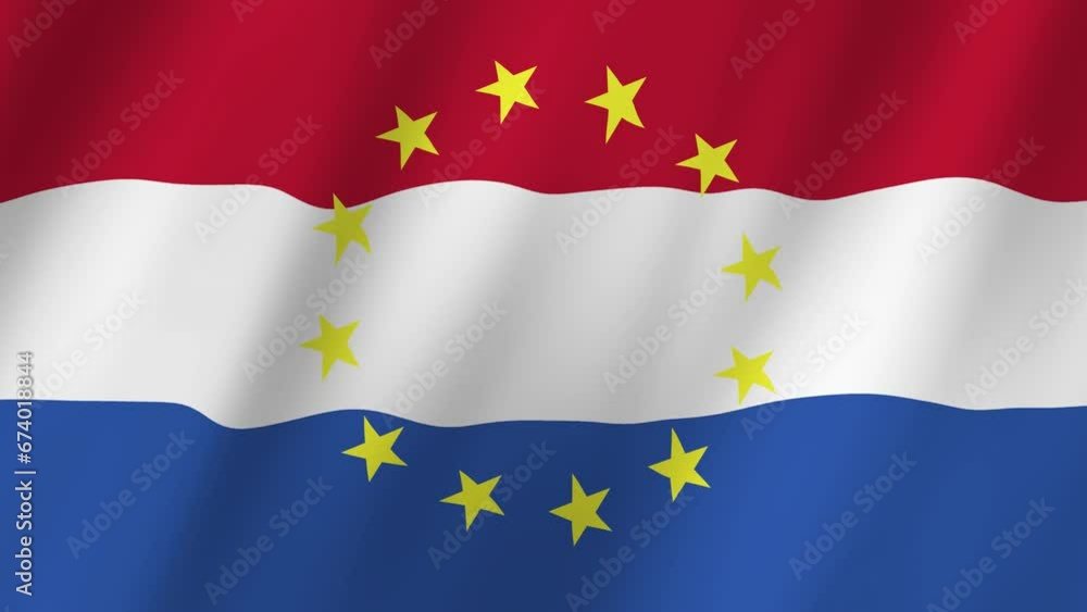 Netherlands Flag and EU Flag 4K Video. Flags of the Netherlands and the European Union footage video waving in wind. Netherlands Flag and EU Flag 4K Video. Flags of the Netherlands and the European Union footage video waving in wind.