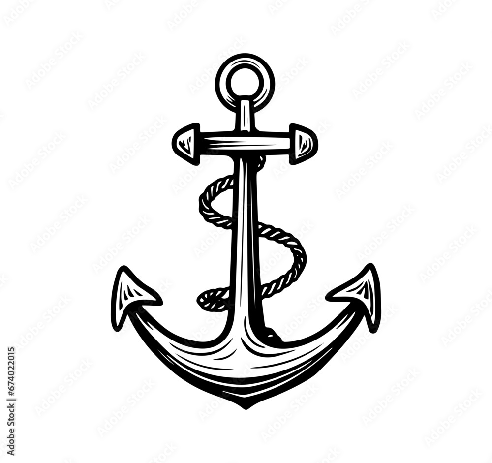 Anchor with rope silhouette. Vector image
Anchor with rope silhouette. Vector image