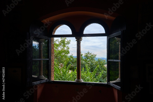Beautiful panoramic view from a window into the village of Lonato del Garda Italy.