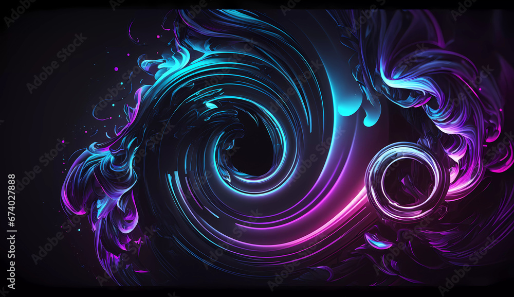 a purple and blue swirl with neon lights on it's side and a black background with a white border