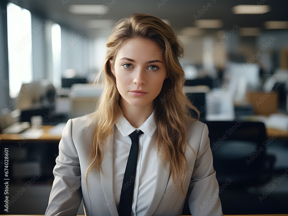 Fototapeta premium Real Emotions at Work: Unposed image showcasing a girl's stress and pressure in an office environment