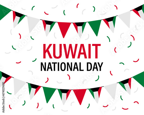 Kuwait Independence Day, Kuwait National Day. Banner with a garland of flags and confetti. Poster, vector