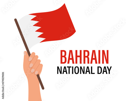 Bahrain Independence Day, Bahrain National Day. Hand holding the flag of Bahrain. Poster, banner, vector