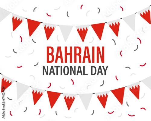 Bahrain Independence Day, Bahrain National Day. Banner with a garland of flags and confetti. Poster, vector