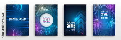 Brochure, flyer, book, annual report. Blue hi-tech vector illustrations for business presentations. Futuristic business posters. Technology covers corporate documents. Layout template science designs.
