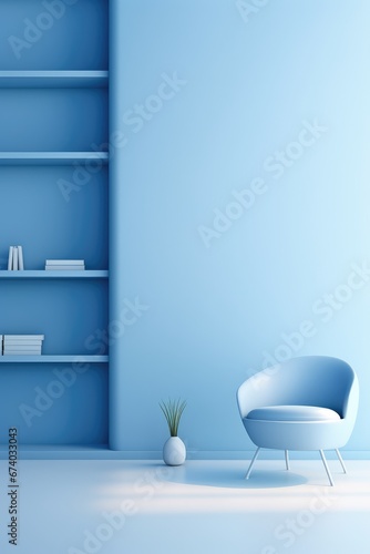 Empty showcase room with blue wall